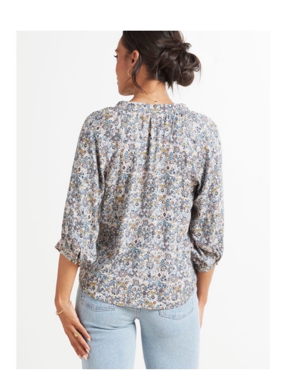 Roan+Ryan Alice Raglan Peasant Floral Artistry Blouse 3/4 Sleeve w/Button/V-Neck - Picture 2 of 9